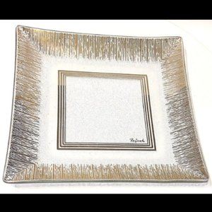 MCM Rojack Bent Glass Serving Tray Platter Square Gold Trim Signed 8.5" Vintage